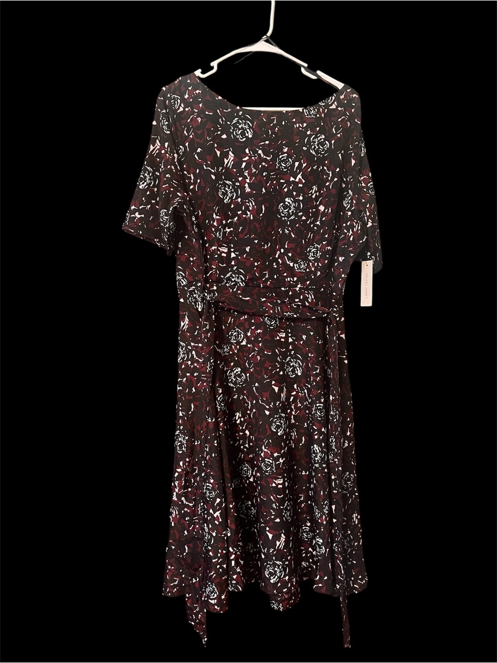 Larry Levine Burgundy and Black Floral Midi Dress